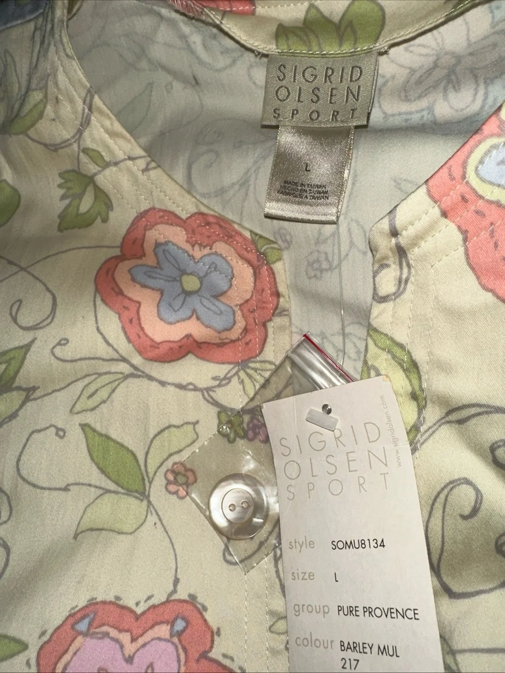 Sigrid Olsen Sport Pure Provence Floral Jacket L Cotton Blend One Button